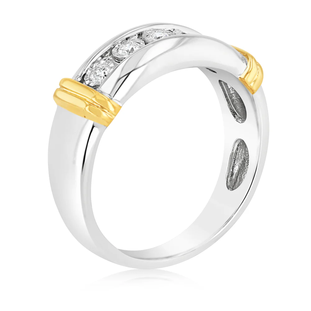 Luminesce Lab Grown 1/5 Carat Diamond Channel Gents Ring in Gold Plated Silver - Image 3