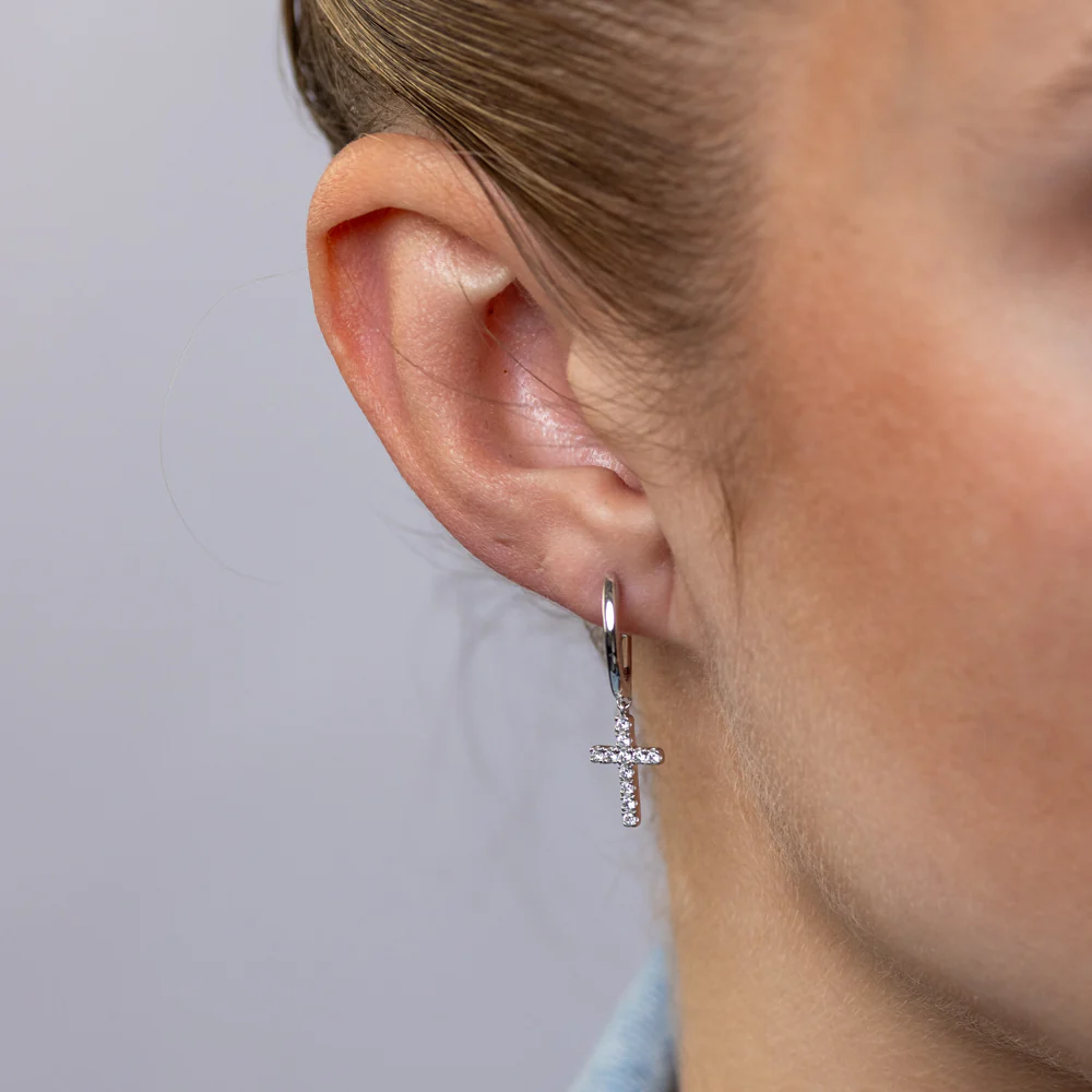Luminesce Lab Grown 1/5 Carat Diamond Cross Drop Earrings in Sterling Silver - Image 2