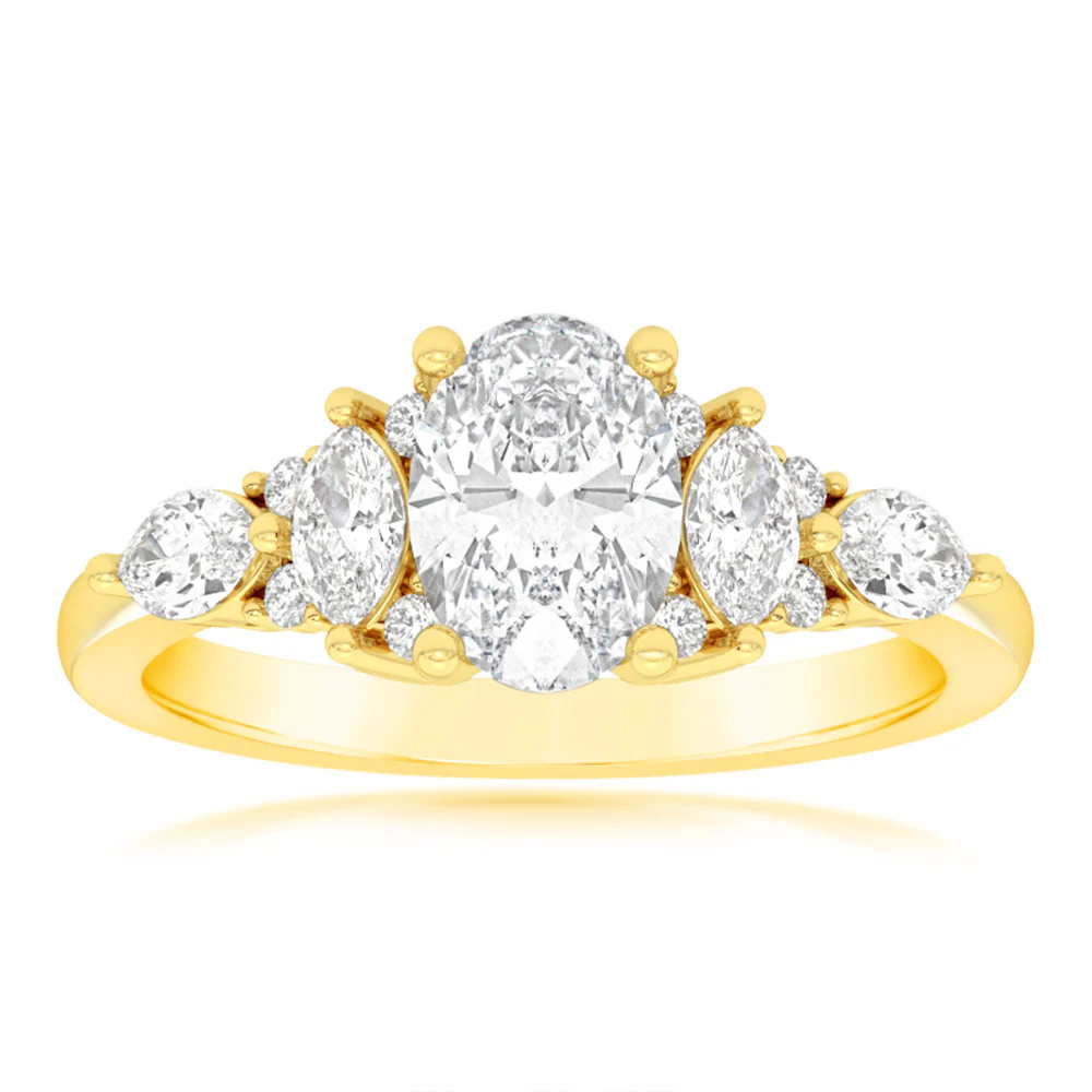 Luminesce Lab Grown 1.5 Carat Diamond Ring with 1 Carat Oval Centre in 9ct Yellow Gold