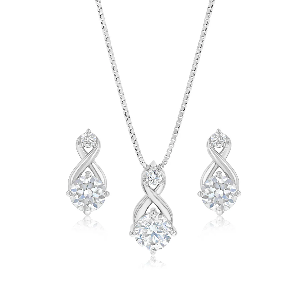 Luminesce Lab Grown 1.50 Carat Diamond Drop Earrings and Pendant Set in Sterling Silver on 45cm Chain