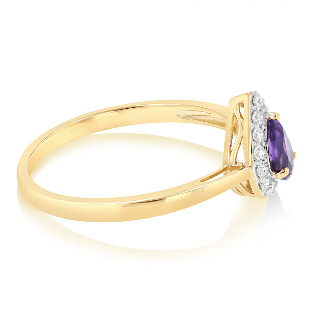 Luminesce Lab Grown 1/6 Carat Diamond and Amethyst Ring in 9ct Yellow Gold - Image 2