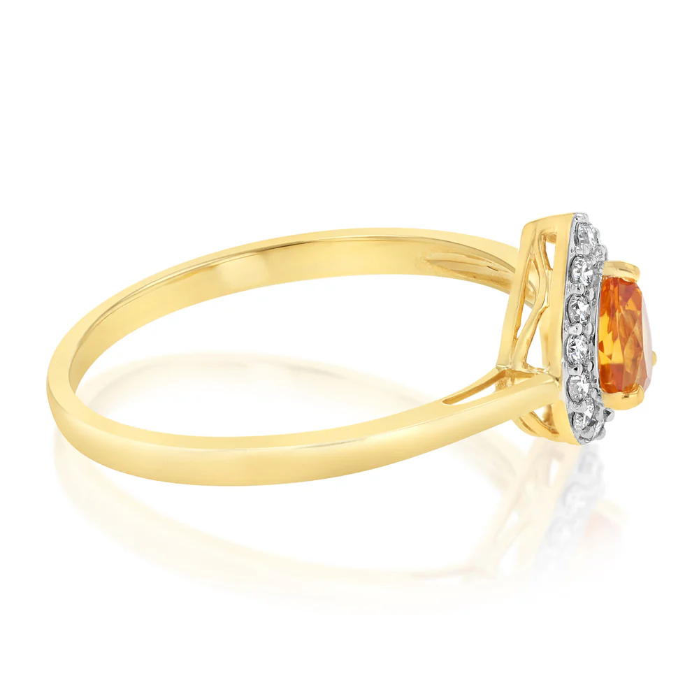 Luminesce Lab Grown 1/6 Carat Diamond and Citrine Ring in 9ct Yellow Gold - Image 2