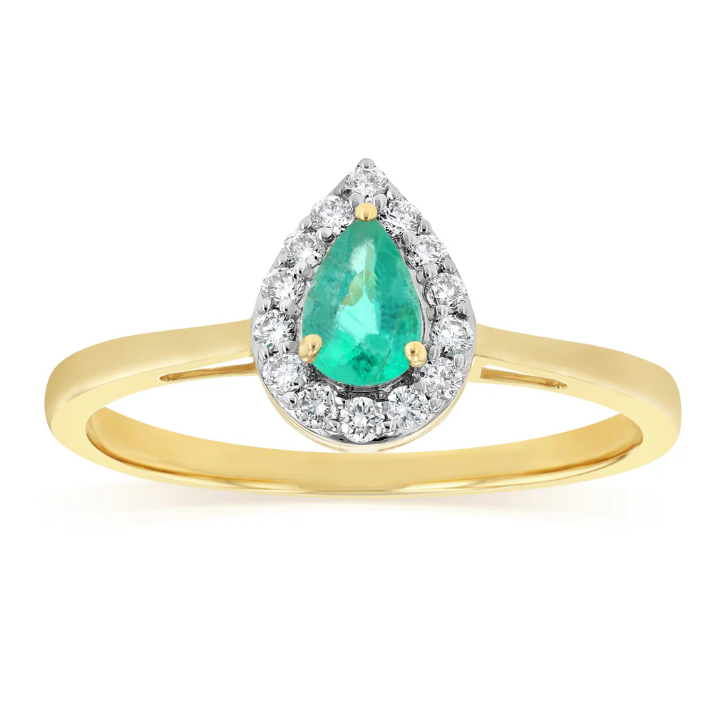 Luminesce Lab Grown 1/6 Carat Diamond and Natural Emerald Ring in 9ct Yellow Gold
