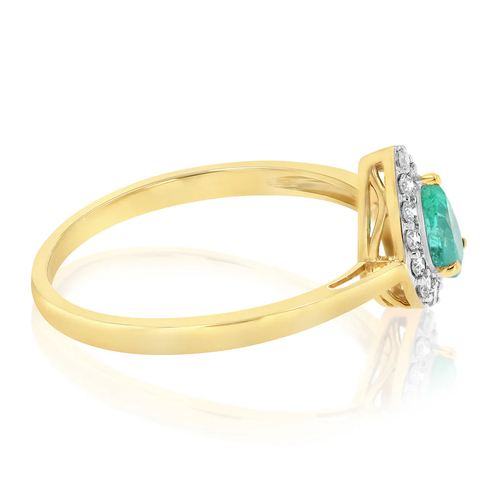 Luminesce Lab Grown 1/6 Carat Diamond and Natural Emerald Ring in 9ct Yellow Gold - Image 2