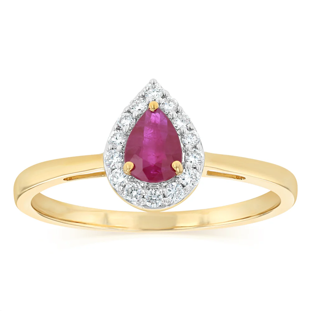 Luminesce Lab Grown 1/6 Carat Diamond and Natural Ruby Ring in 9ct Yellow Gold