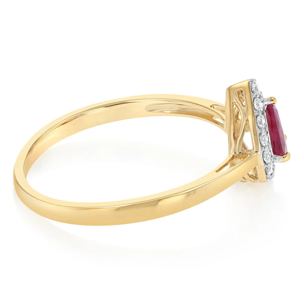 Luminesce Lab Grown 1/6 Carat Diamond and Natural Ruby Ring in 9ct Yellow Gold - Image 2