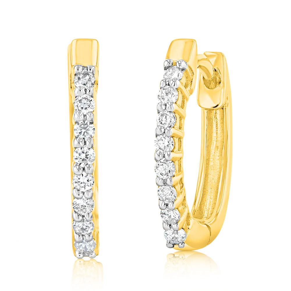 Luminesce Lab Grown 1/6 Carat Diamond Claw Hoop Earrings in 9ct Yellow Gold