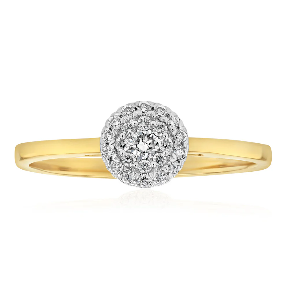 Luminesce Lab Grown 1/6 Carat Diamond Cluster Dress Ring in 9ct Yellow Gold
