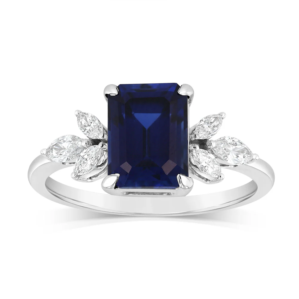 Luminesce Lab Grown 1.75 Carat Created Sapphire 1/4 Carat Diamond Ring in 9ct White Gold