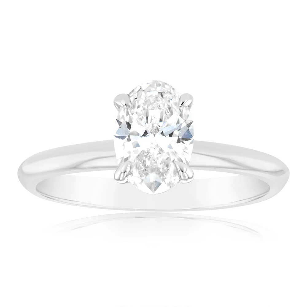 Luminesce Lab Grown 1 Carat Certified Oval Ring in 18ct White Gold