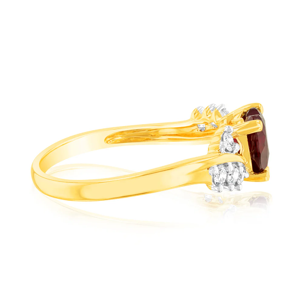 Luminesce Lab Grown 1 Carat Created Ruby Heart Ring with 1/5 Carat of Diamonds in 9ct Yellow Gold - Image 2