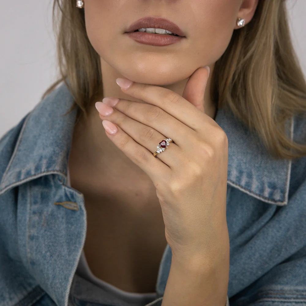 Luminesce Lab Grown 1 Carat Created Ruby Heart Ring with 1/5 Carat of Diamonds in 9ct Yellow Gold - Image 4