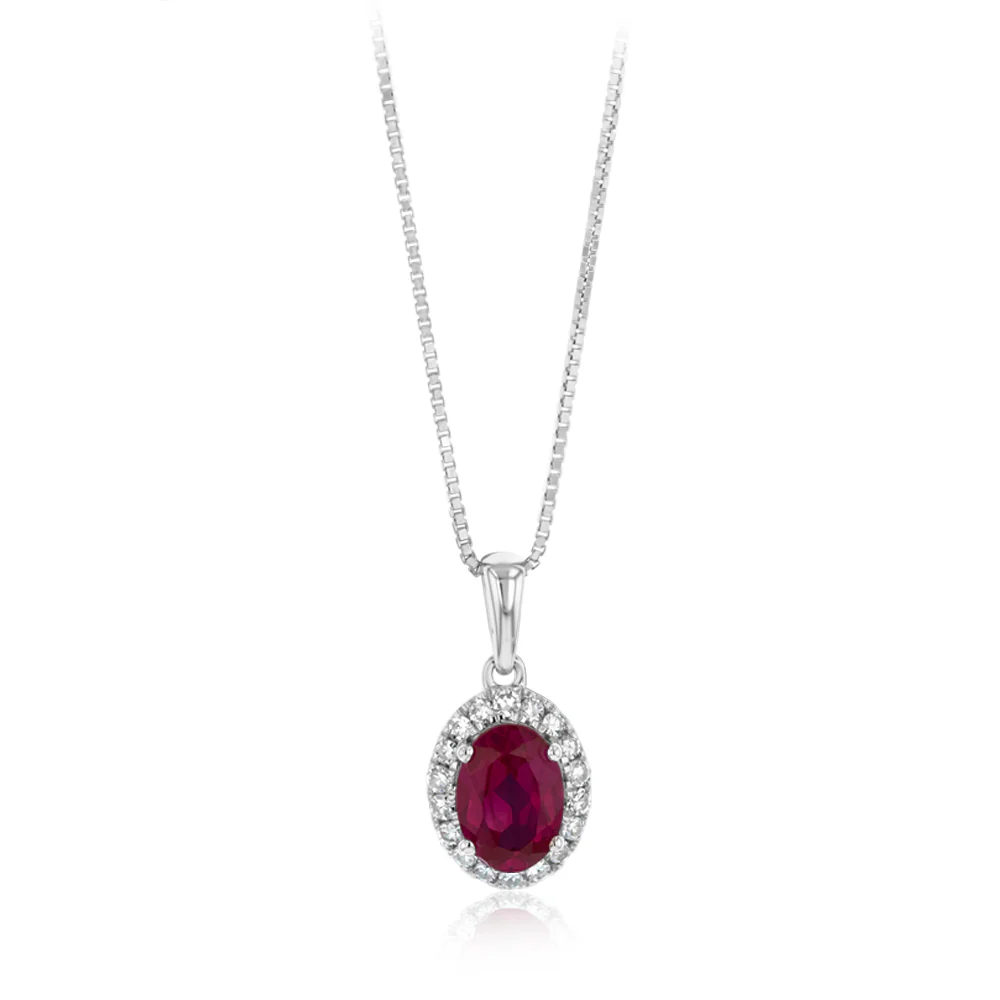 Luminesce Lab Grown 1 Carat Created Ruby with 1/6 Carat Diamond Pendant in Sterling Silver