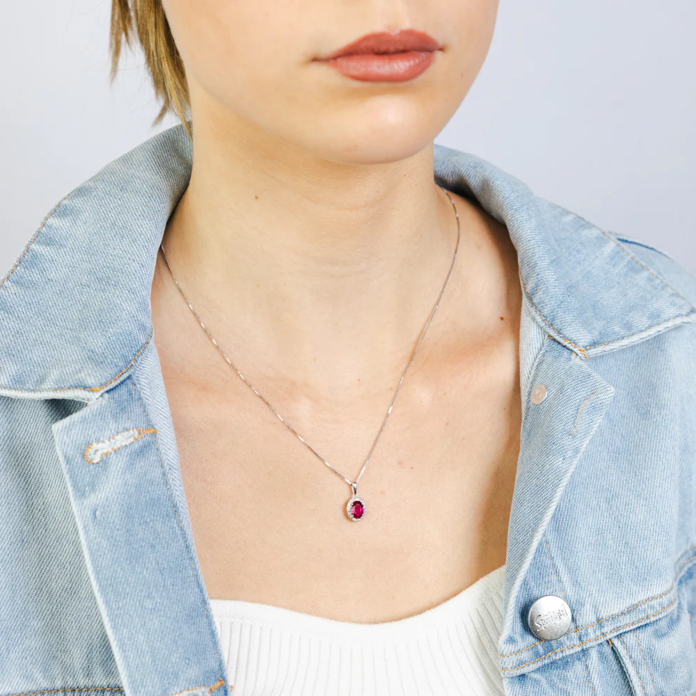 Luminesce Lab Grown 1 Carat Created Ruby with 1/6 Carat Diamond Pendant in Sterling Silver - Image 2