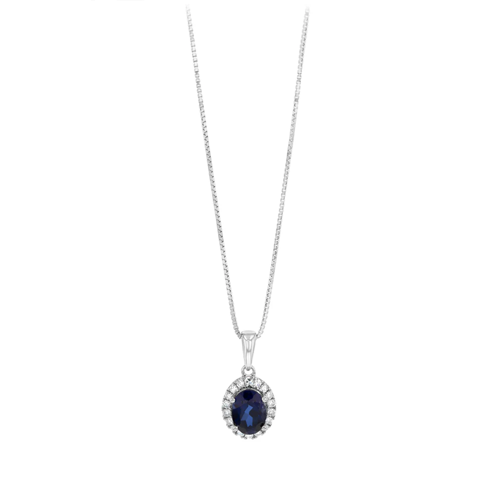 Luminesce Lab Grown 1 Carat Created Sapphire with 1/6 Carat Diamond Pendant in Sterling Silver