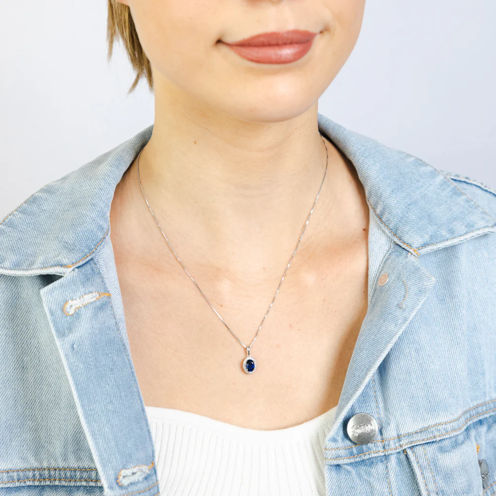 Luminesce Lab Grown 1 Carat Created Sapphire with 1/6 Carat Diamond Pendant in Sterling Silver - Image 2