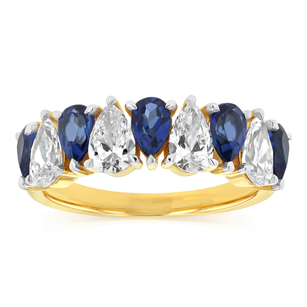 Luminesce Lab Grown 1 Carat Diamond and 1.60 Carat Created Blue Sapphire Ring in 9ct Yellow Gold