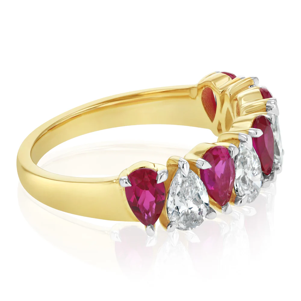 Luminesce Lab Grown 1 Carat Diamond and 1.60 Carat Created Ruby Ring in 9ct Yellow Gold - Image 2