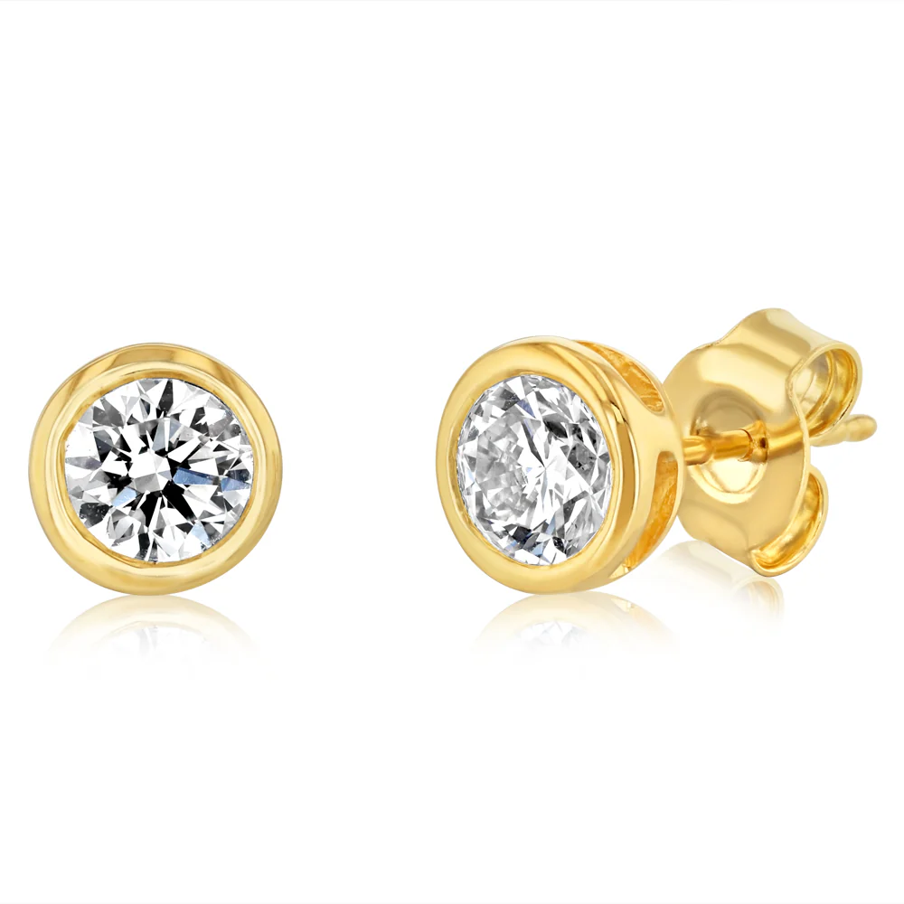 Luminesce Lab Grown 1 Carat Diamond Bezel Set Earrings in 9ct Yellow Gold