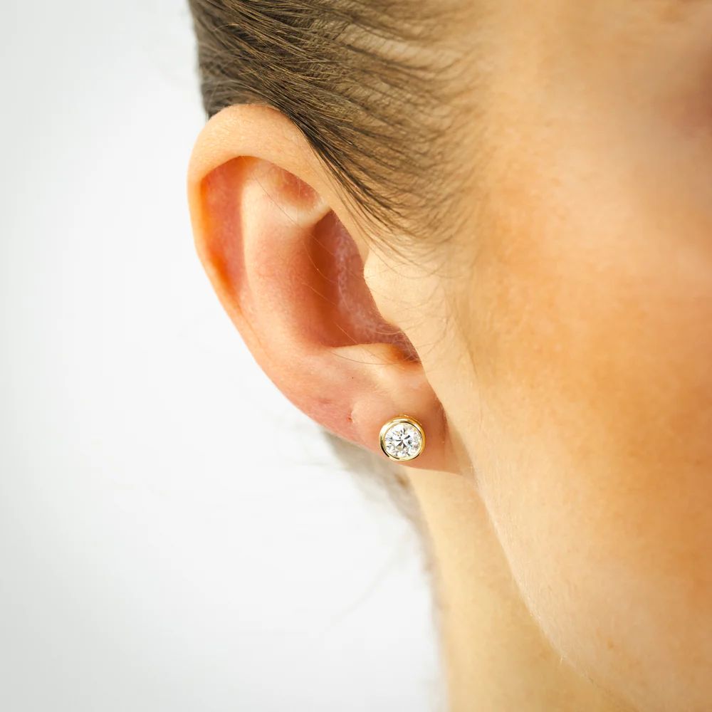 Luminesce Lab Grown 1 Carat Diamond Bezel Set Earrings in 9ct Yellow Gold - Image 2