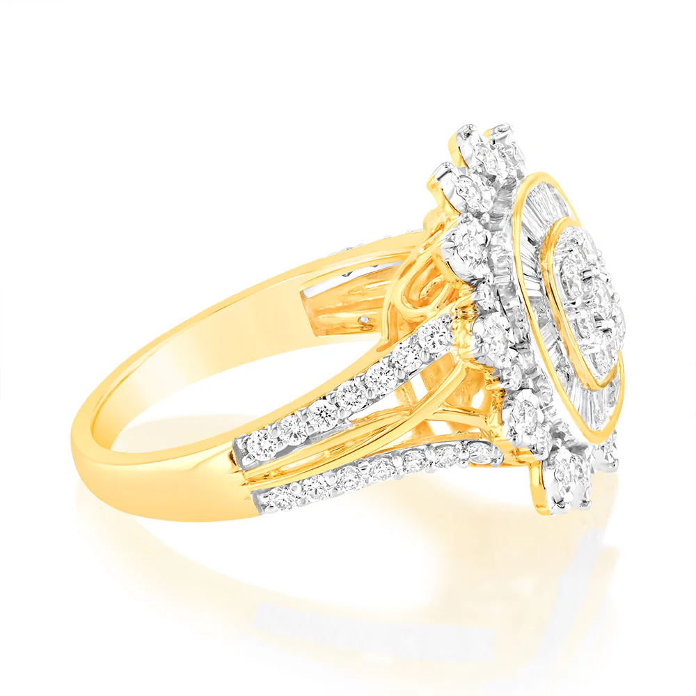 Luminesce Lab Grown 1 Carat Diamond Cushion Cluster Ring in 9ct Yellow Gold - Image 2
