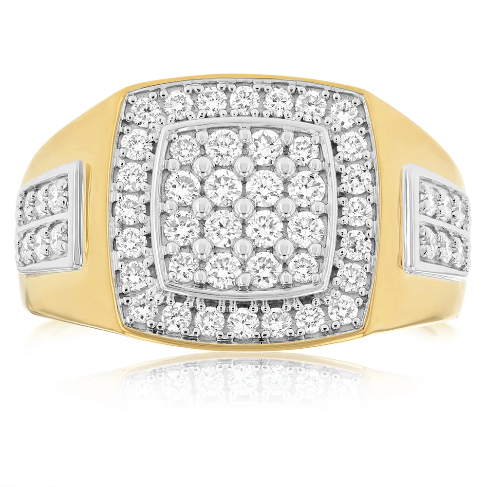 Luminesce Lab Grown 1 Carat Diamond Gents Ring in Gold Plated Sterling Silver
