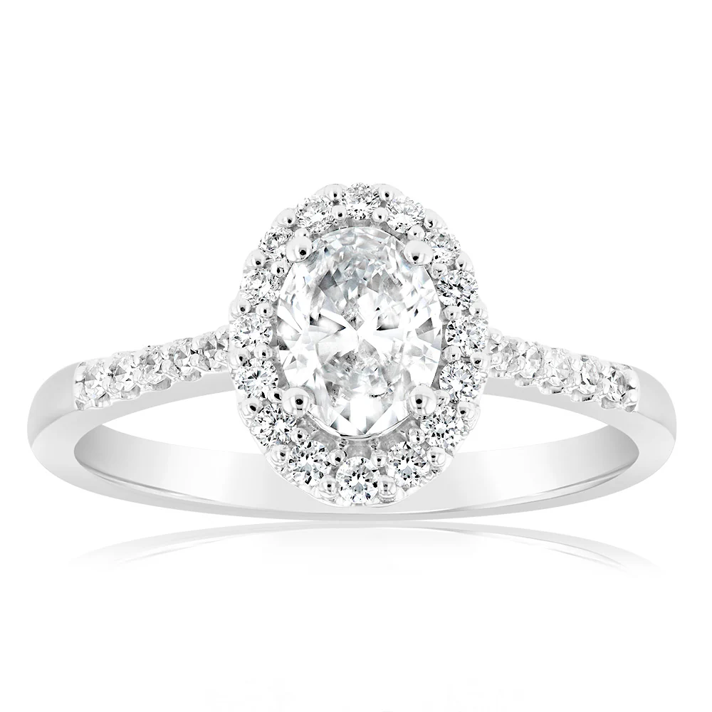 Luminesce Lab Grown 1 Carat Diamond Oval Halo Ring in 18ct White Gold