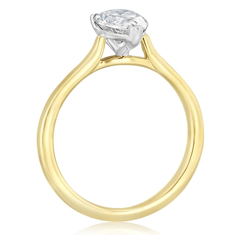Luminesce Lab Grown 1 Carat Diamond Pear Solitaire Ring in 9ct Yellow and White Gold - Image 3