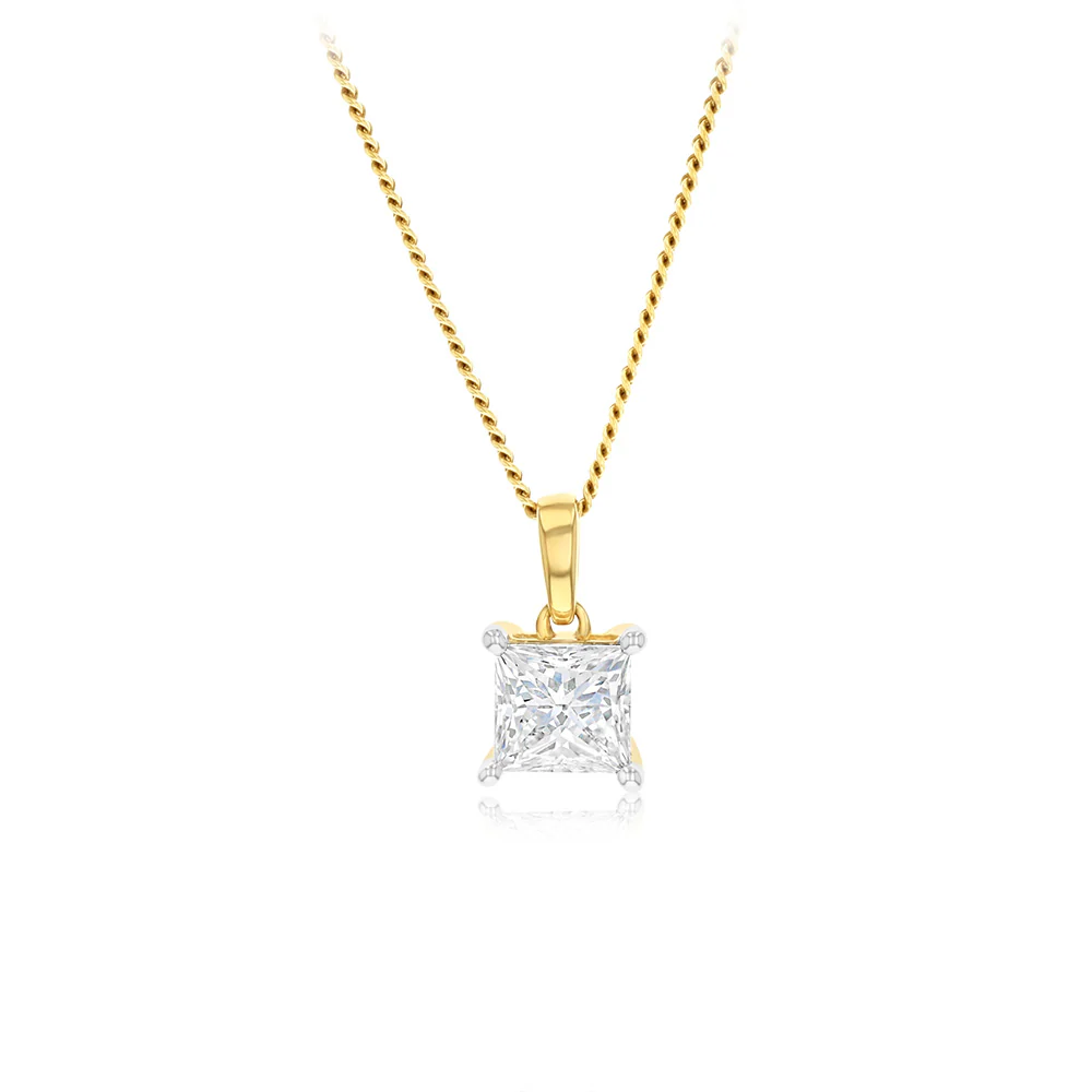 Luminesce Lab Grown 1 Carat Diamond Princess Cut Pendant in 9ct Yellow Gold