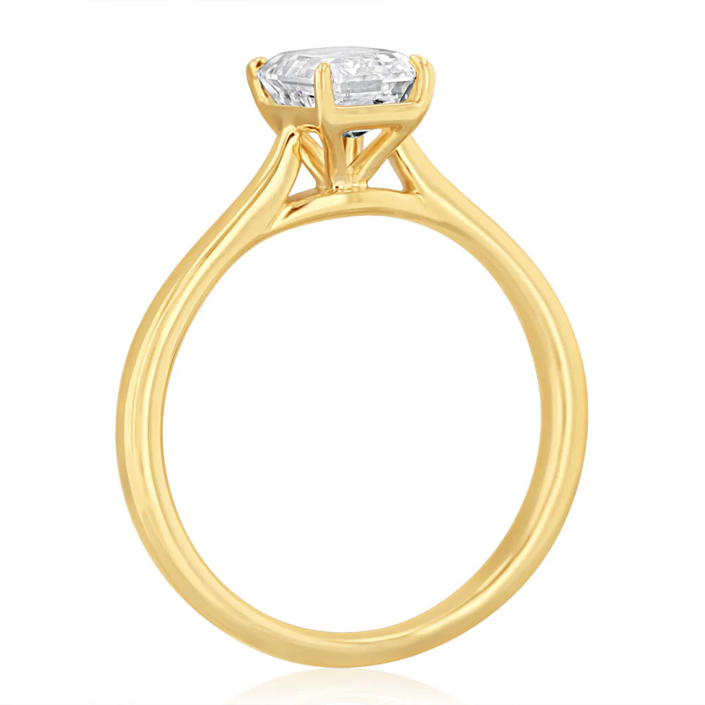 Luminesce Lab Grown 1 Carat Diamond Solitaire Emerald Ring in 9ct Yellow Gold - Image 3