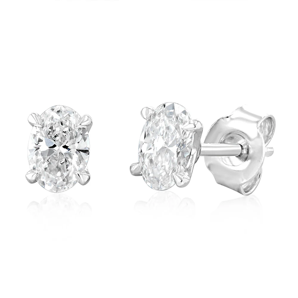 Luminesce Lab Grown 1 Carat Diamond Solitaire Oval Earrings in Sterling Silver
