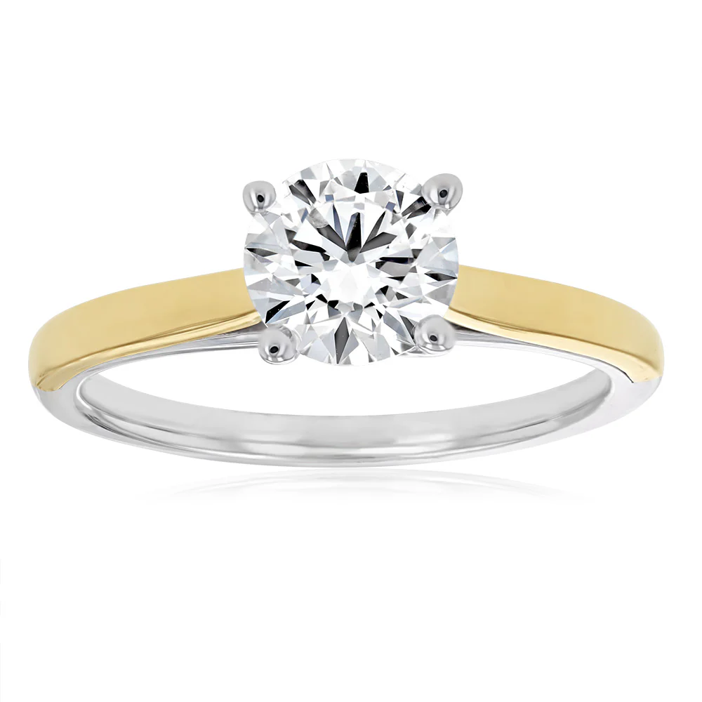 Luminesce Lab Grown 1 Carat Diamond Solitaire Ring in 9ct Yellow Gold and Sterling Silver
