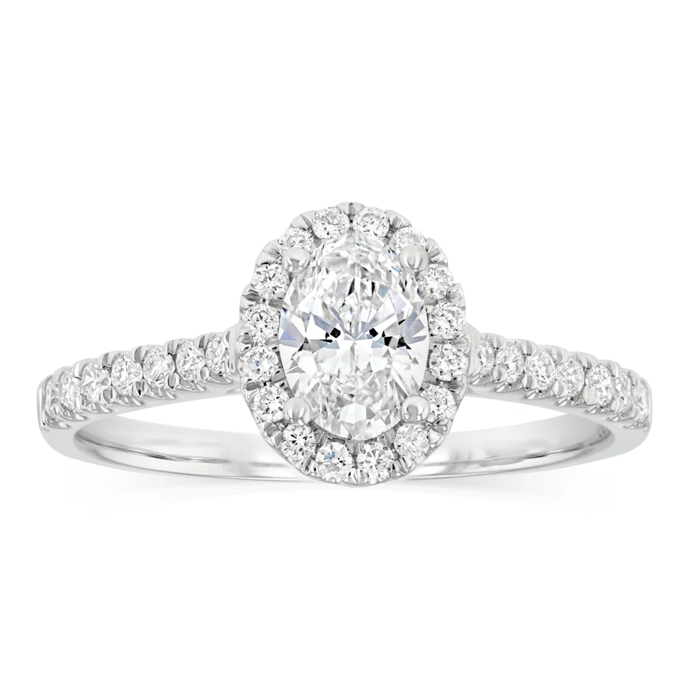 Luminesce Lab Grown 1 Carat Halo Oval Brilliant Cut Ring in 9ct White Gold