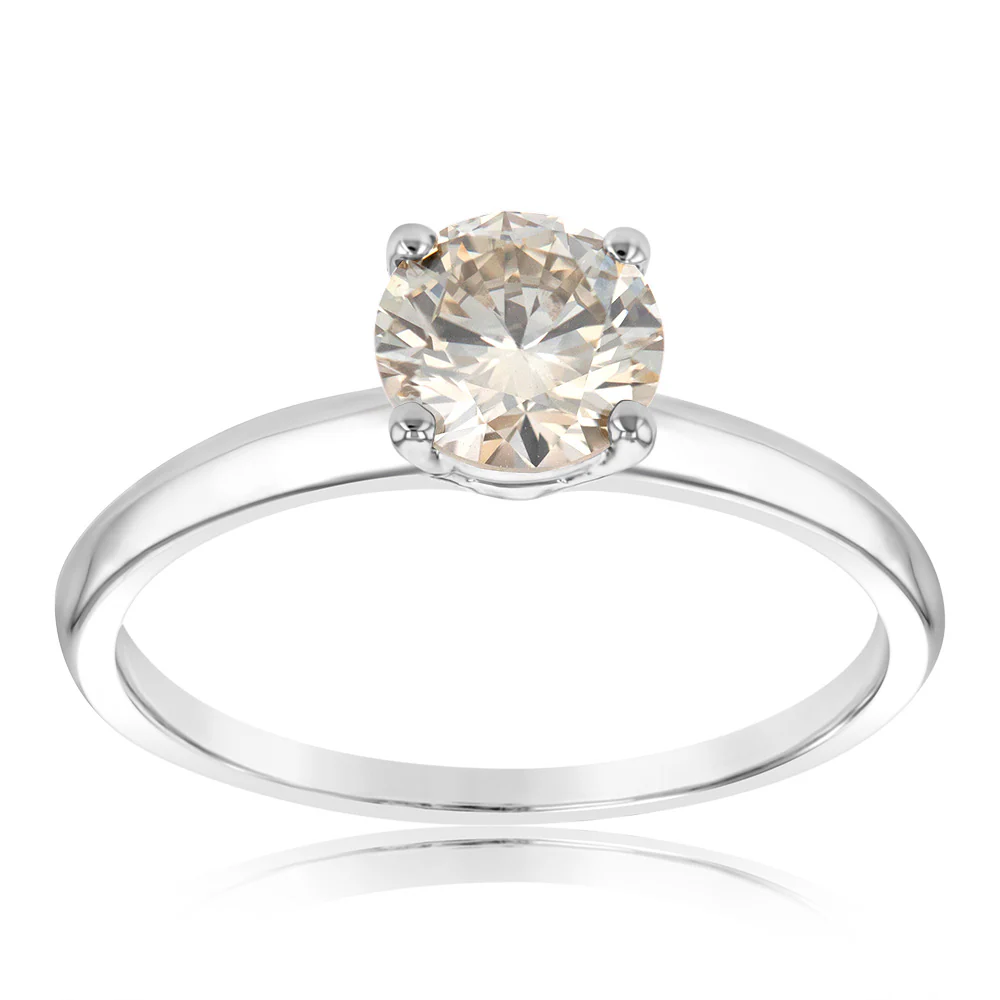 Luminesce Lab Grown 1 Carat Light Champagne Solitaire Diamond Ring in 14ct White Gold - Image 2