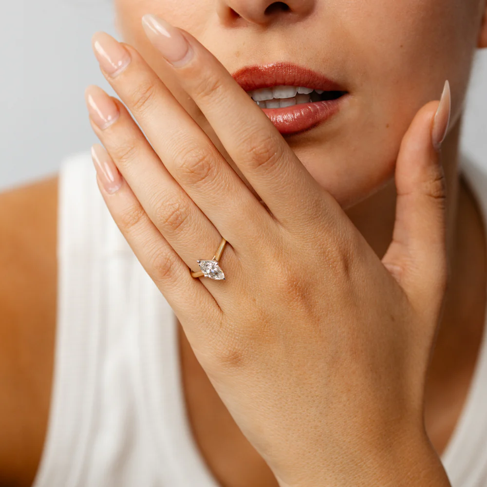 Luminesce Lab Grown 1 Carat Marquise Diamond Solitaire Ring in 9ct Yellow Gold - Image 2