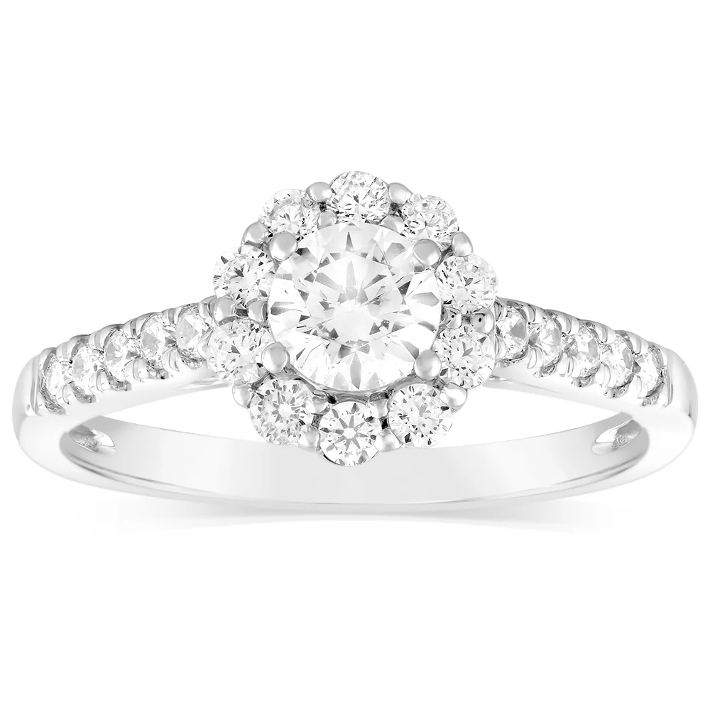 Luminesce Lab Grown 14ct White Gold 1 Carat Diamond Solitaire Fancy Ring with 1/2Carat Central Bril Cut