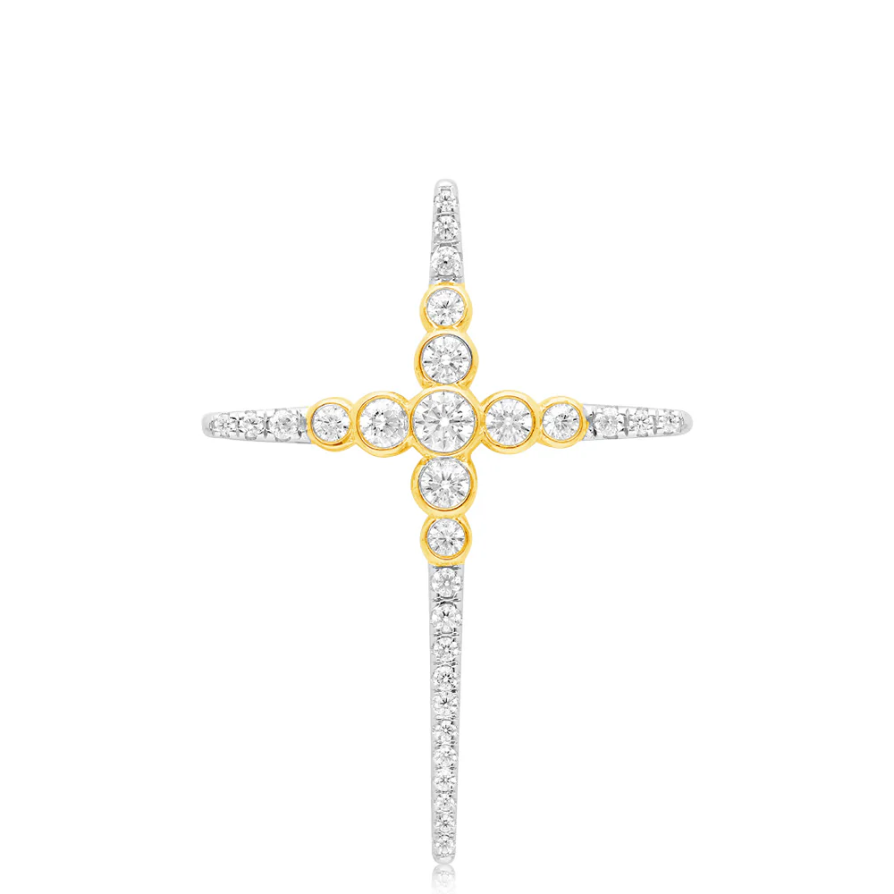 Luminesce Lab Grown 14ct Yellow Gold 1 Carat Diamond Cross Pendant