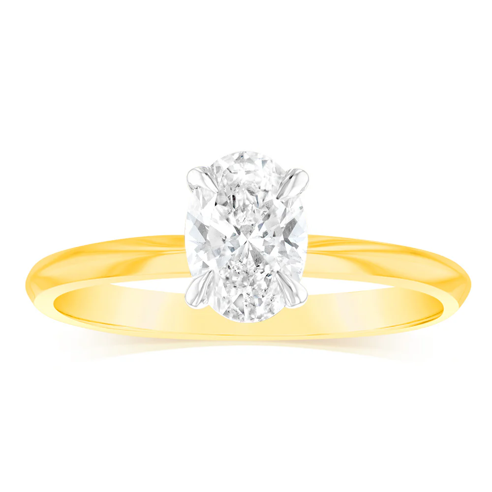 Luminesce Lab Grown 14ct Yellow Gold 1 Carat Oval Certified Solitaire Ring