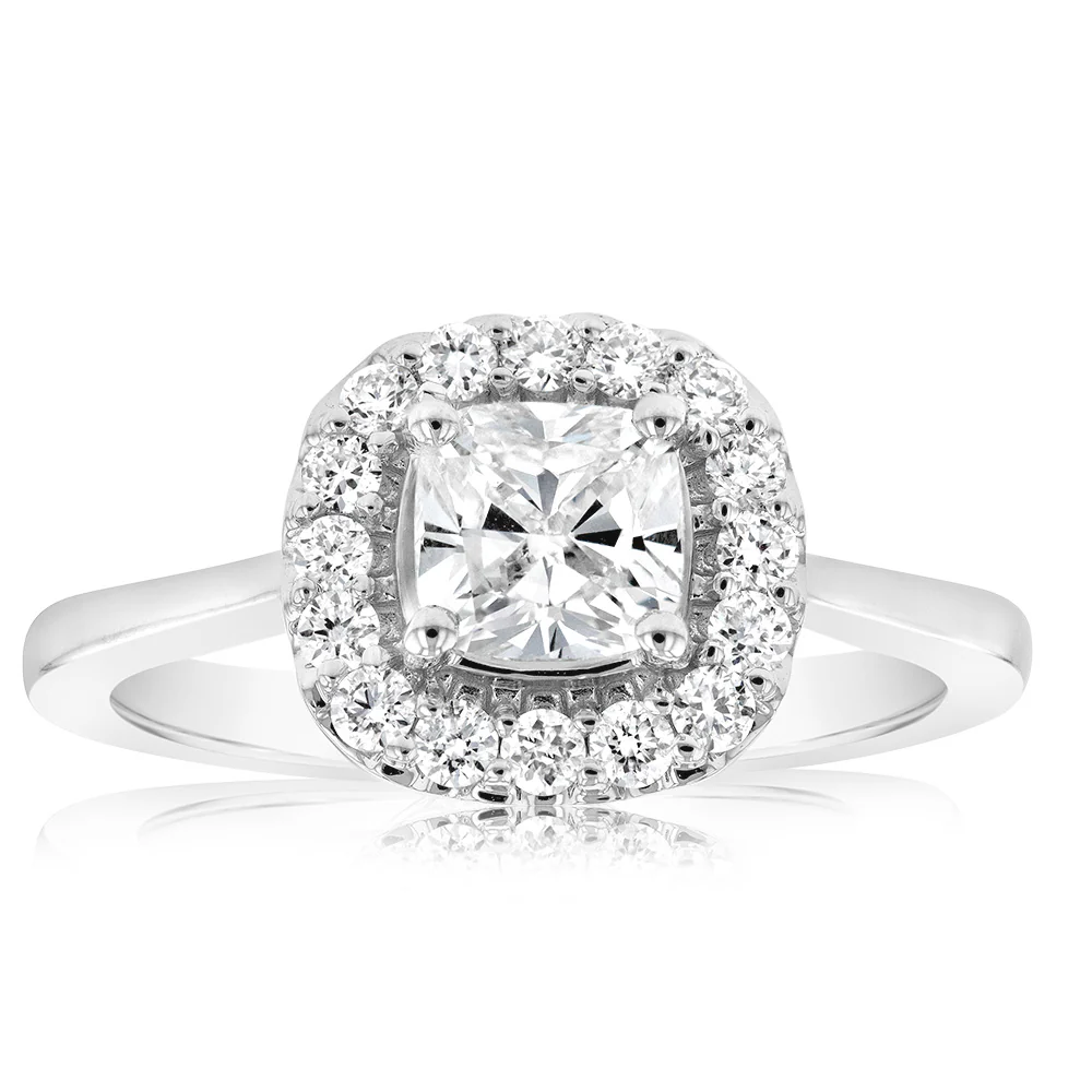 Luminesce Lab Grown 18ct White Gold 1 Carat Diamond Cushion Halo Ring