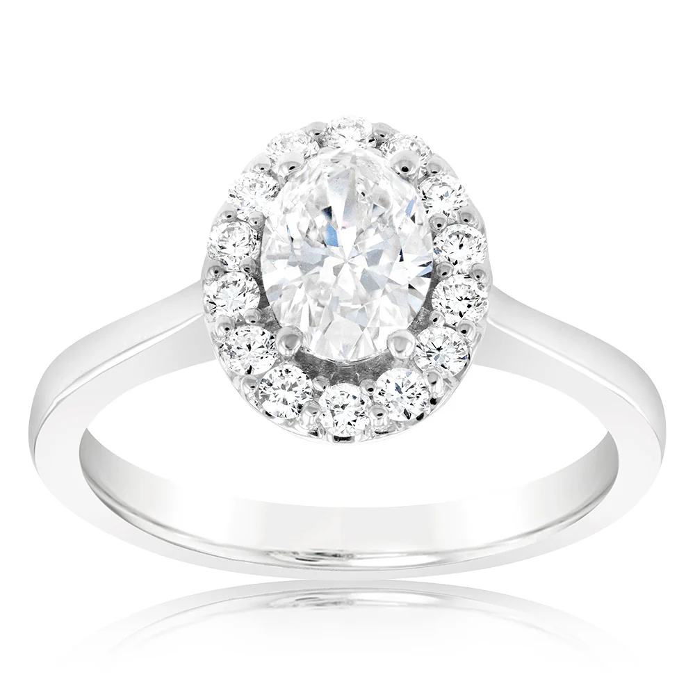 Luminesce Lab Grown 18ct White Gold 1 Carat Diamond Oval Halo Ring