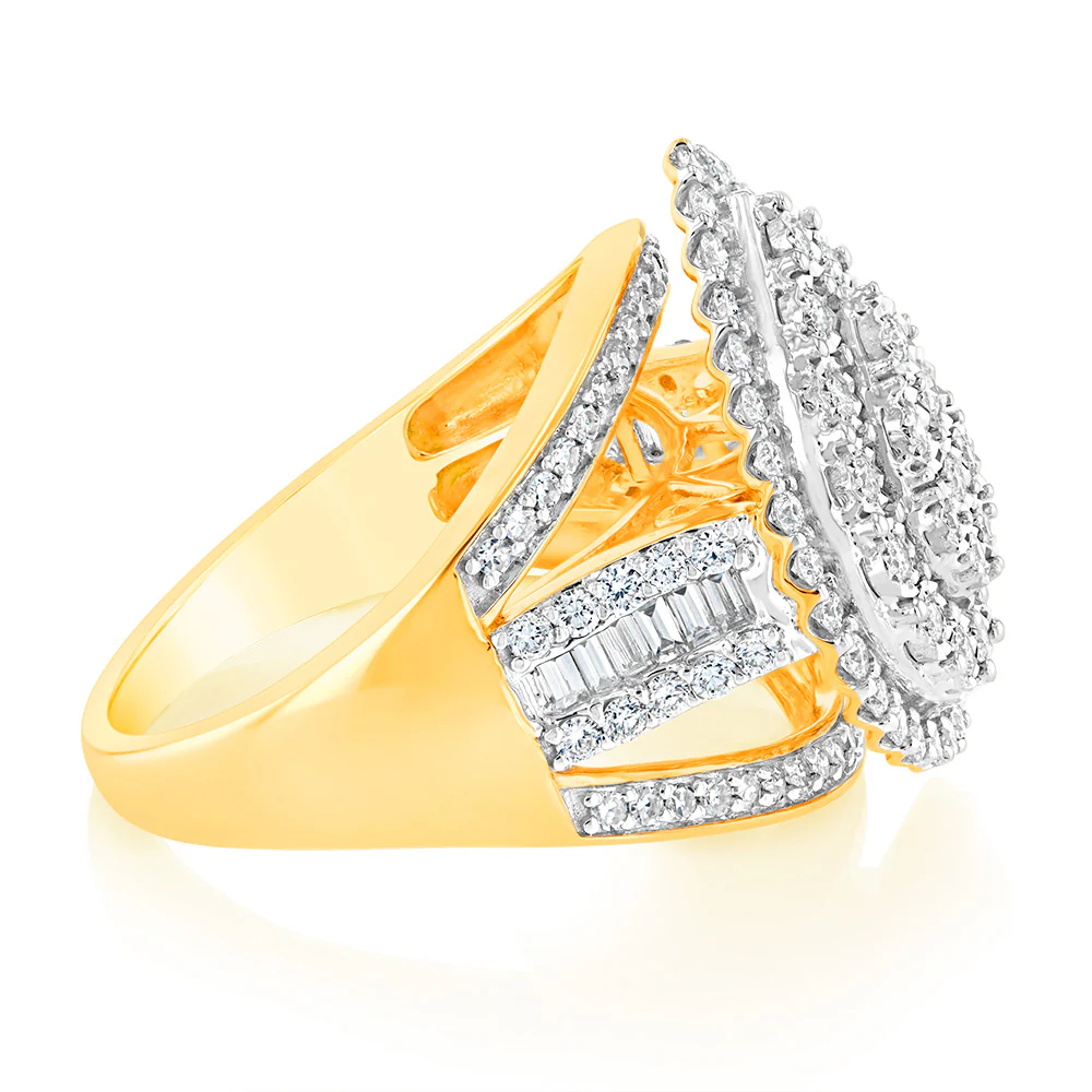Luminesce Lab Grown 1Carat Cluster Pear Shaped Diamond Ring in 9ct Yellow Gold - Image 2