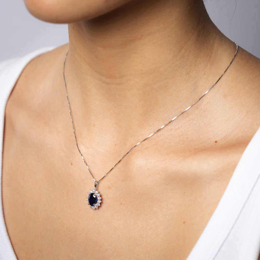 Luminesce Lab Grown 2.25 Carats Created Sapphire with 0.50 Carat Diamond Pendant in Sterling Silver - Image 2