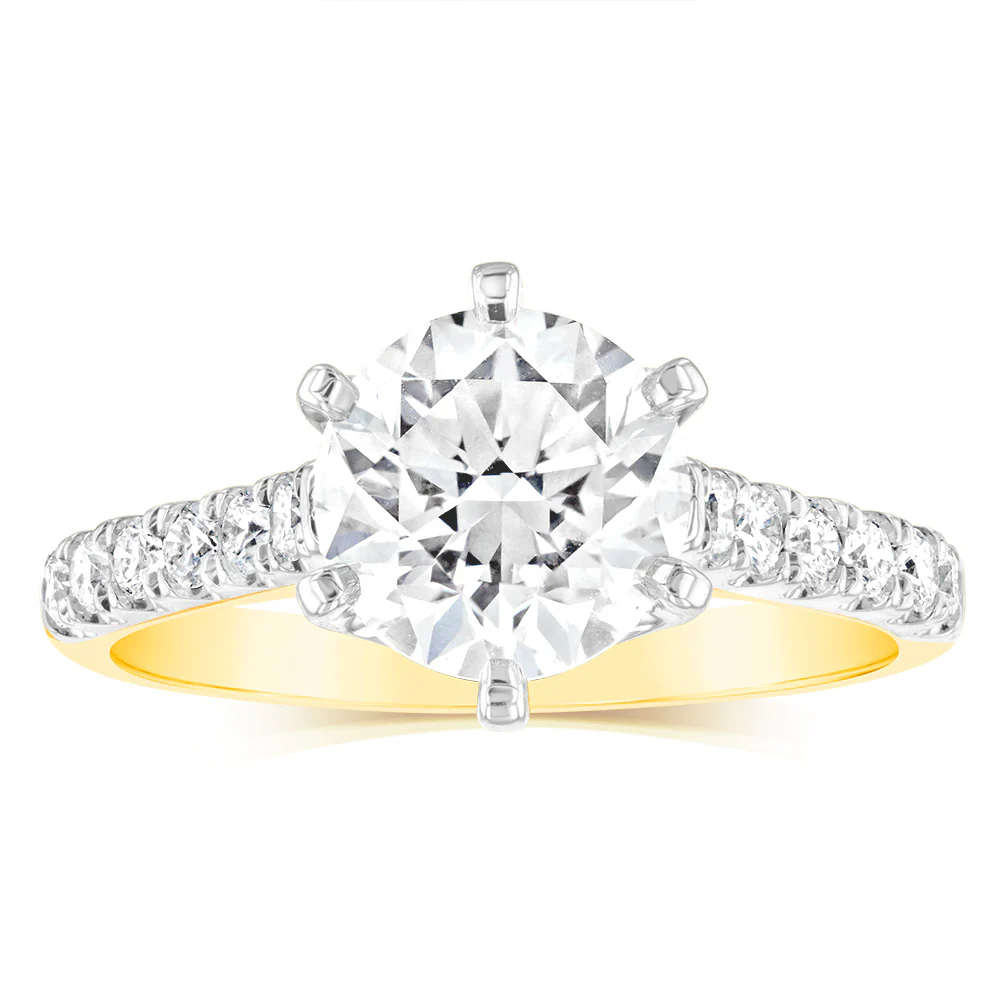 Luminesce Lab Grown 2.3 Carats Diamond Ring with 2 Carat Centre Diamond in 18ct Yellow Gold
