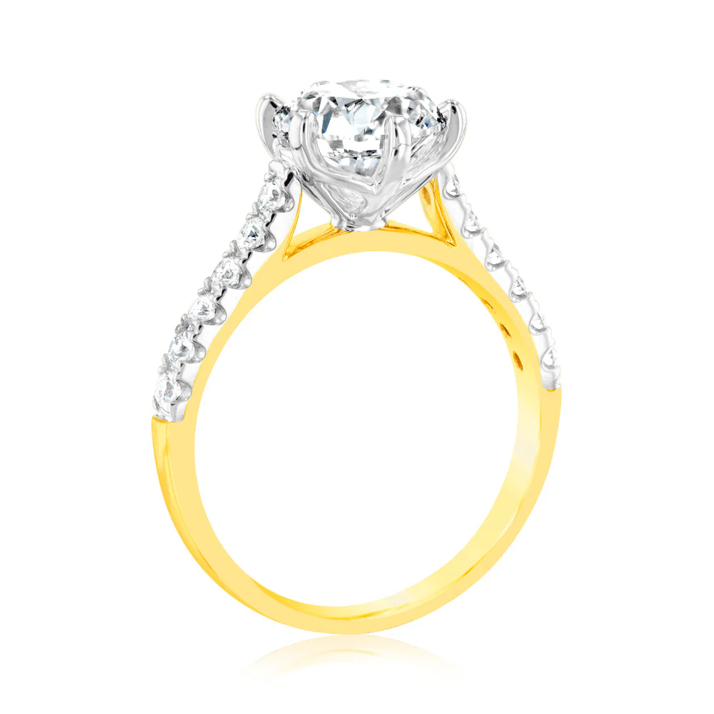 Luminesce Lab Grown 2.3 Carats Diamond Ring with 2 Carat Centre Diamond in 18ct Yellow Gold - Image 3