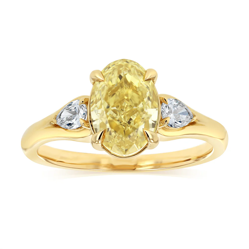 Luminesce Lab Grown 2.30 Carats Diamond Ring with 2 Carats Yellow Oval Centre Diamond in 9ct Yellow Gold