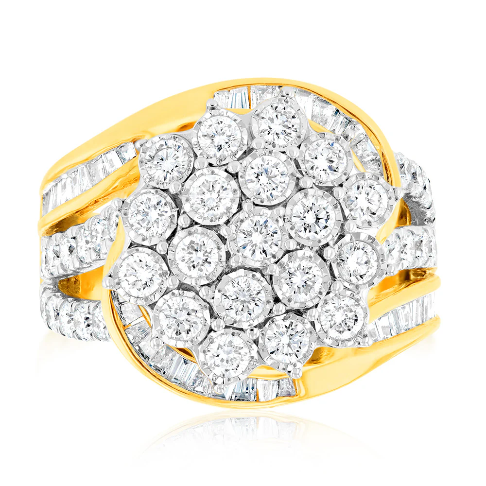 Luminesce Lab Grown 2 Carat Cluster Shaped Diamond Ring in 9ct Yellow Gold