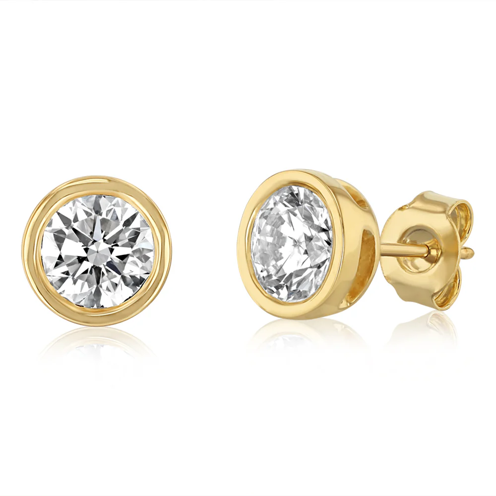 Luminesce Lab Grown 2 Carat Diamond Bezel Set Earrings in 9ct Yellow Gold