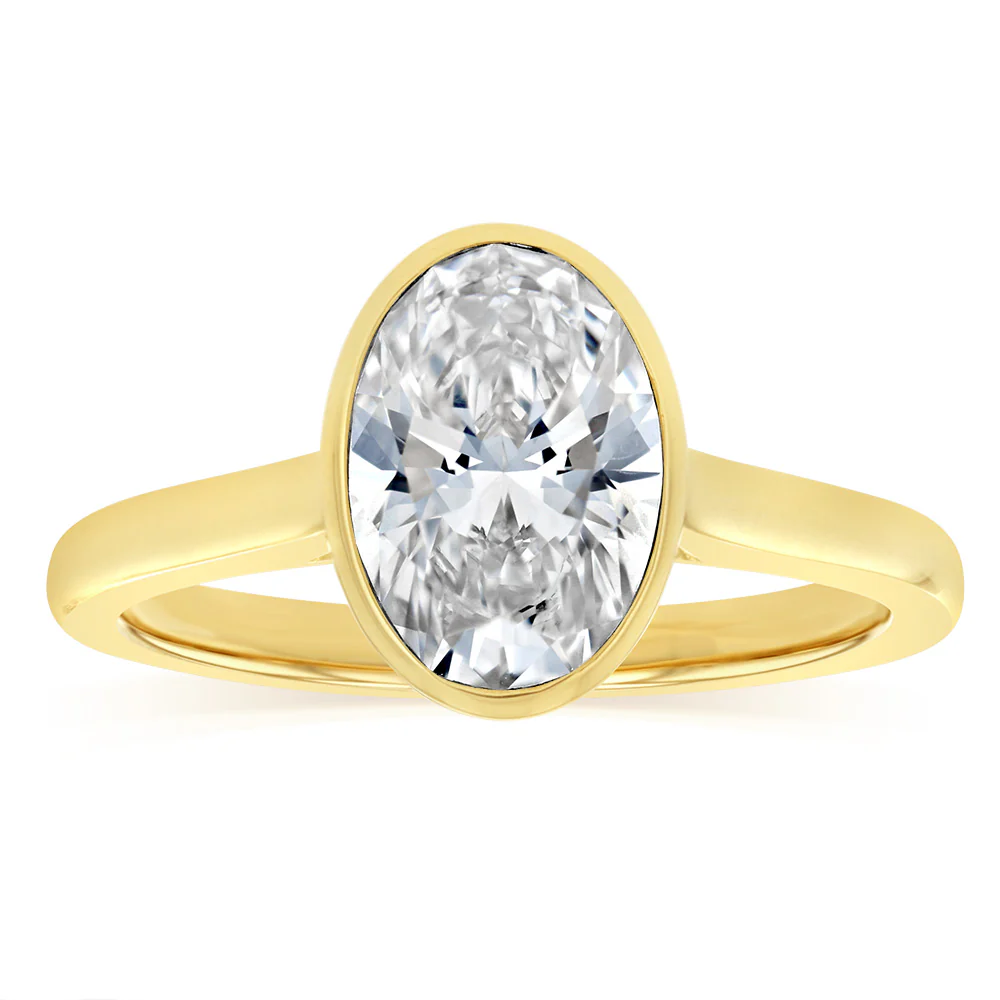 Luminesce Lab Grown 2 Carat Diamond Bezel Solitaire Ring in 9ct Yellow Gold