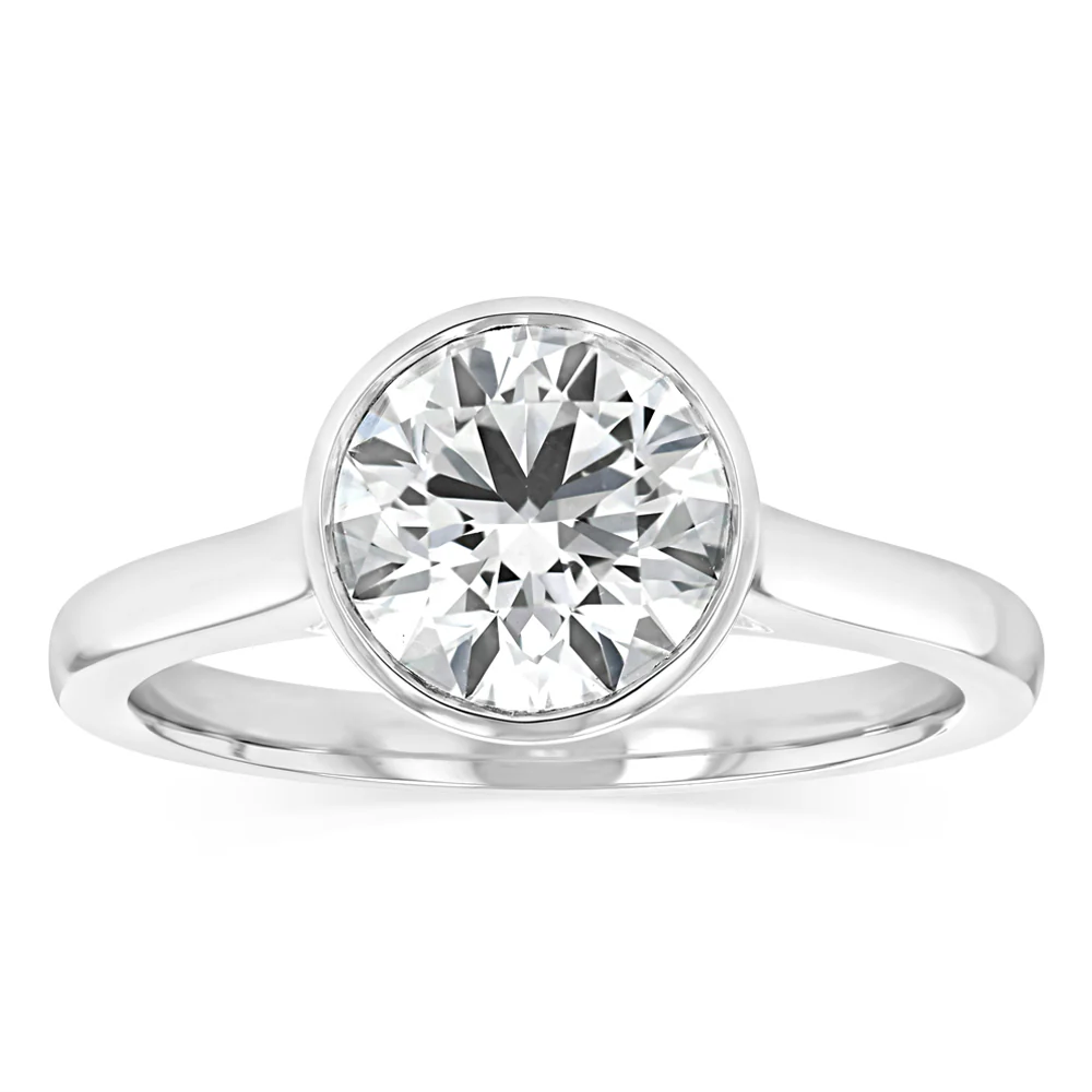 Luminesce Lab Grown 2 Carat Diamond Bezel Solitaire Ring in Sterling Silver