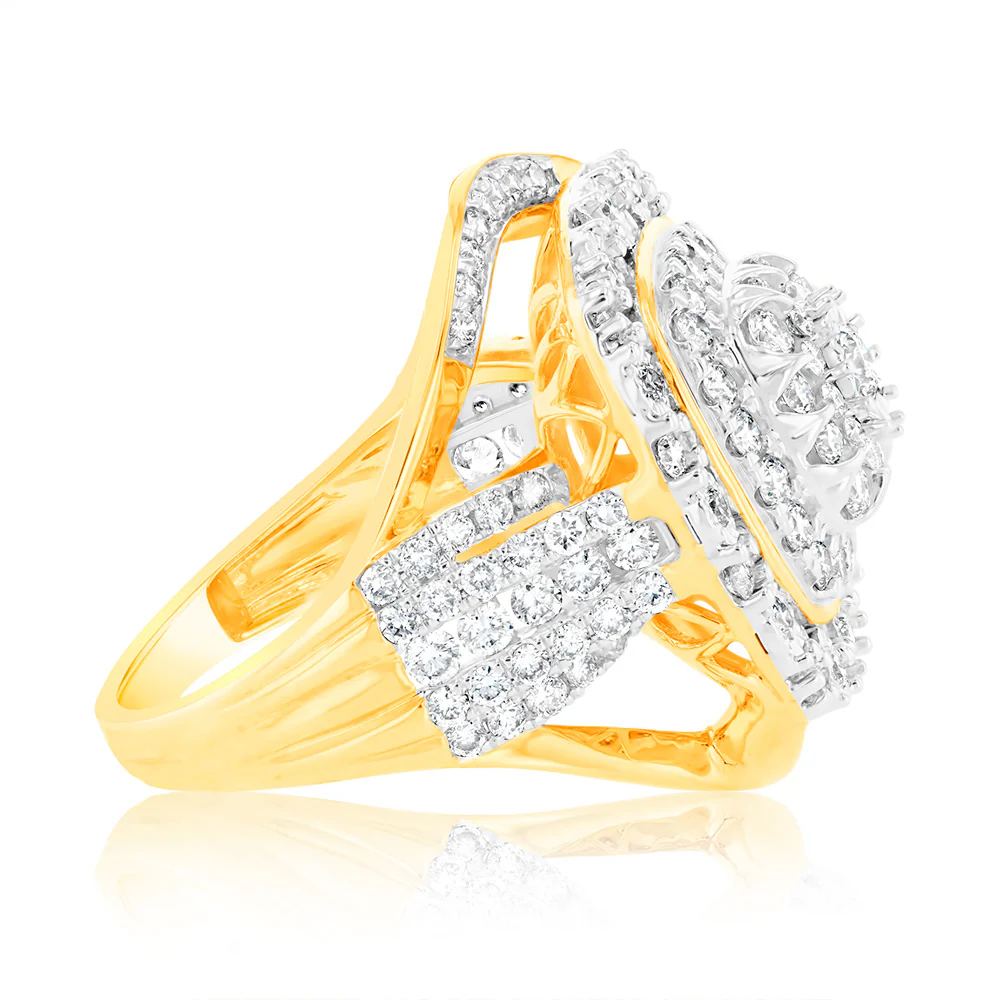Luminesce Lab Grown 2 Carat Diamond Cluster Ring in 9ct Yellow Gold - Image 2